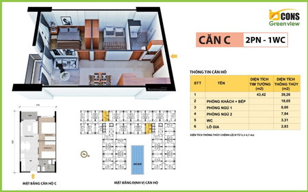 Apartment for sale in Di An, Vietnam · Bcons Green View · 2 rooms, 2 baths