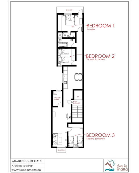 F3 Room 1, Private Double room with private bathroom and balcony, Sliema, Malta