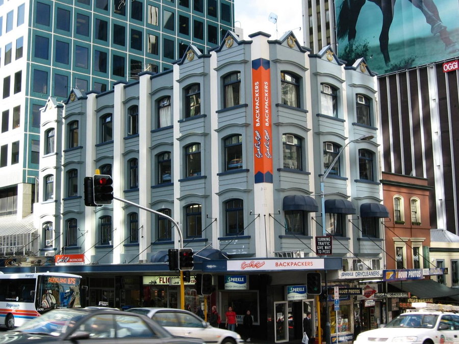 Surf 'N' Snow Backpackers Across Sky Tower, Auckland, New Zealand