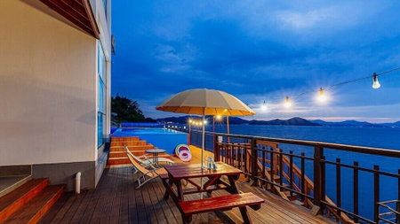 Blue and white pension, Geoje, South Korea