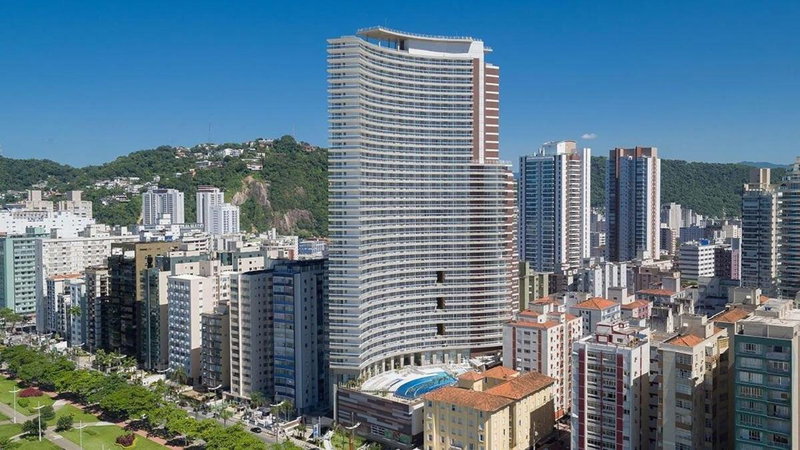 Studio moderno em condomínio de luxo pé na areia, Santos, Brazil