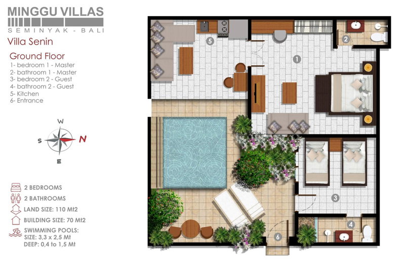 2BR Villa Senin - Minggu Villas Seminyak, Seminyak, Indonesia