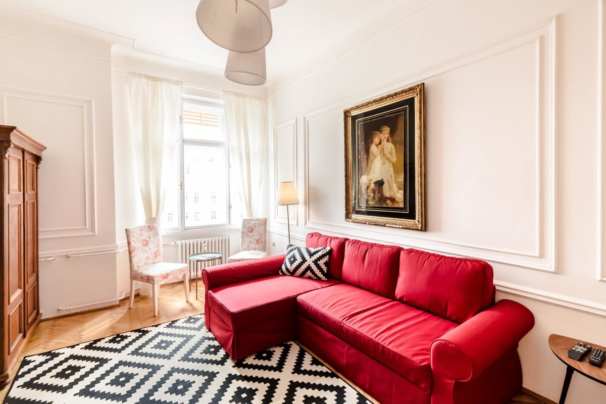 Golden Esthetic with Red Sofa Apartment, Hungary