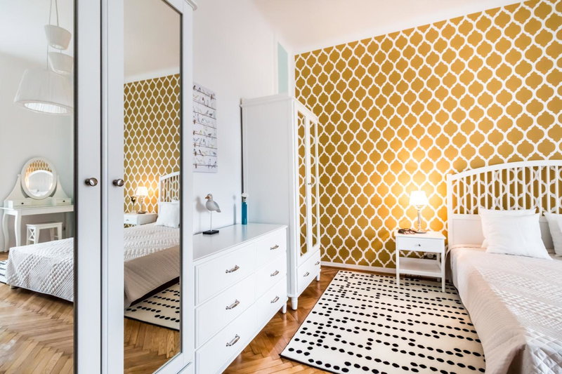 Golden Esthetic with Red Sofa Apartment, Budapest, Hungary