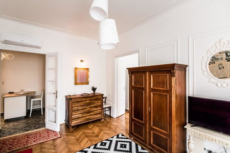 Golden Esthetic with Red Sofa Apartment, Budapest, Hungary